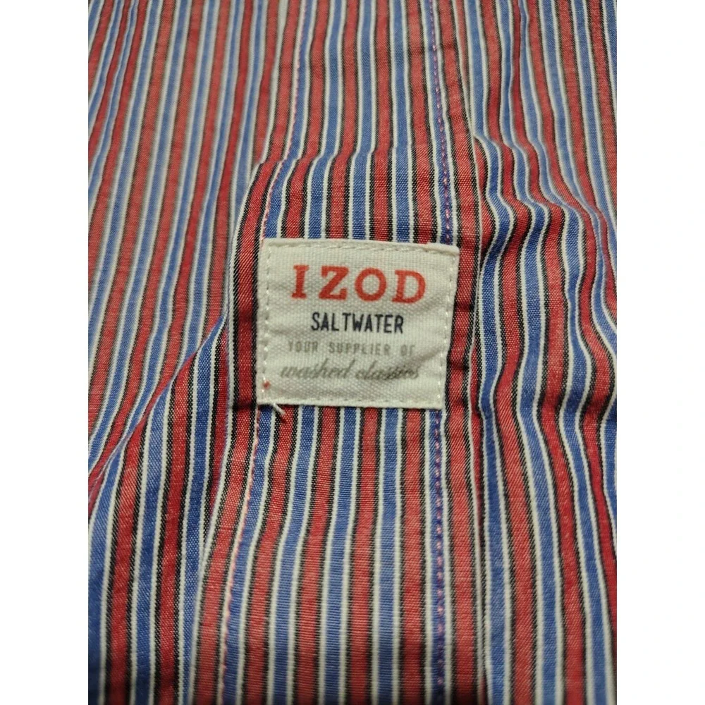 IZOD Shirt Men L Red/Blue Stripe Long Sleeve Preppy College Work Button‎ Down